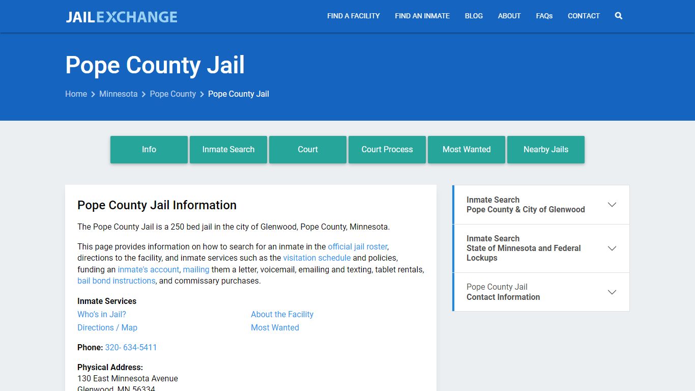 Pope County Jail, MN Inmate Search, Information